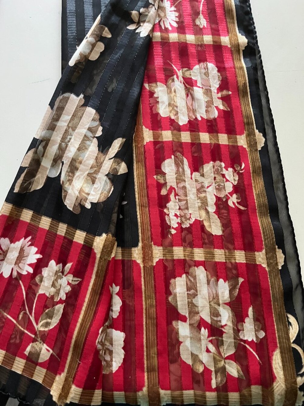Floral Striped Silk Scarf